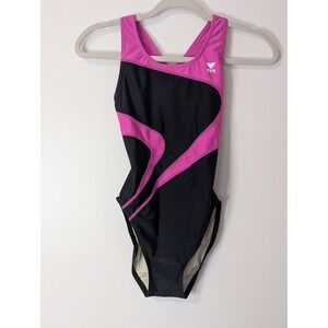 TYR Womens Performance One Piece Swimsuit Black Pink Racerback Athletic Swimwear